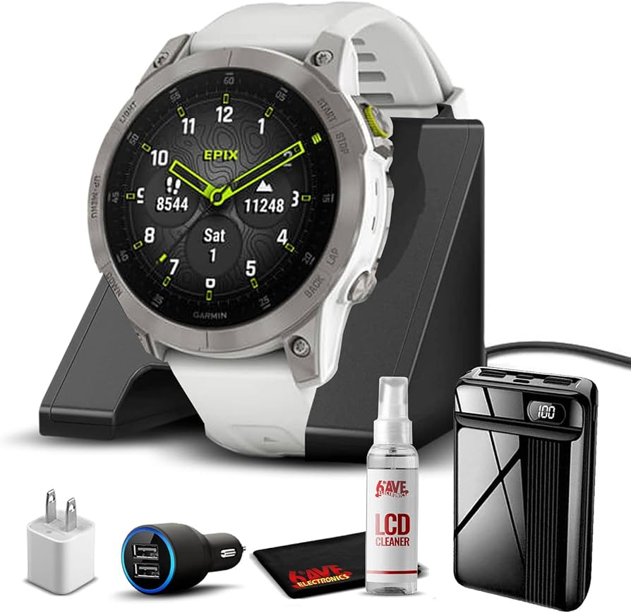 Garmin Epix Gen 2 (Sapphire/White Titanuim) 2022 Active GPS Premium Fitness  Smartwatch for Men & Women with Charging Base, USB Car/Wall Adapter, 6Ave